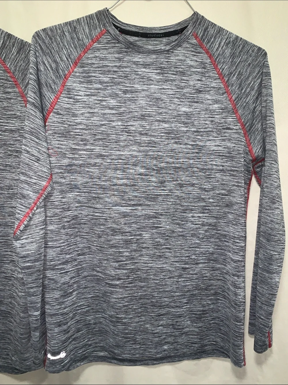 Men's Heather Gray Long-Sleeve Performance Sweater with Red Stitching